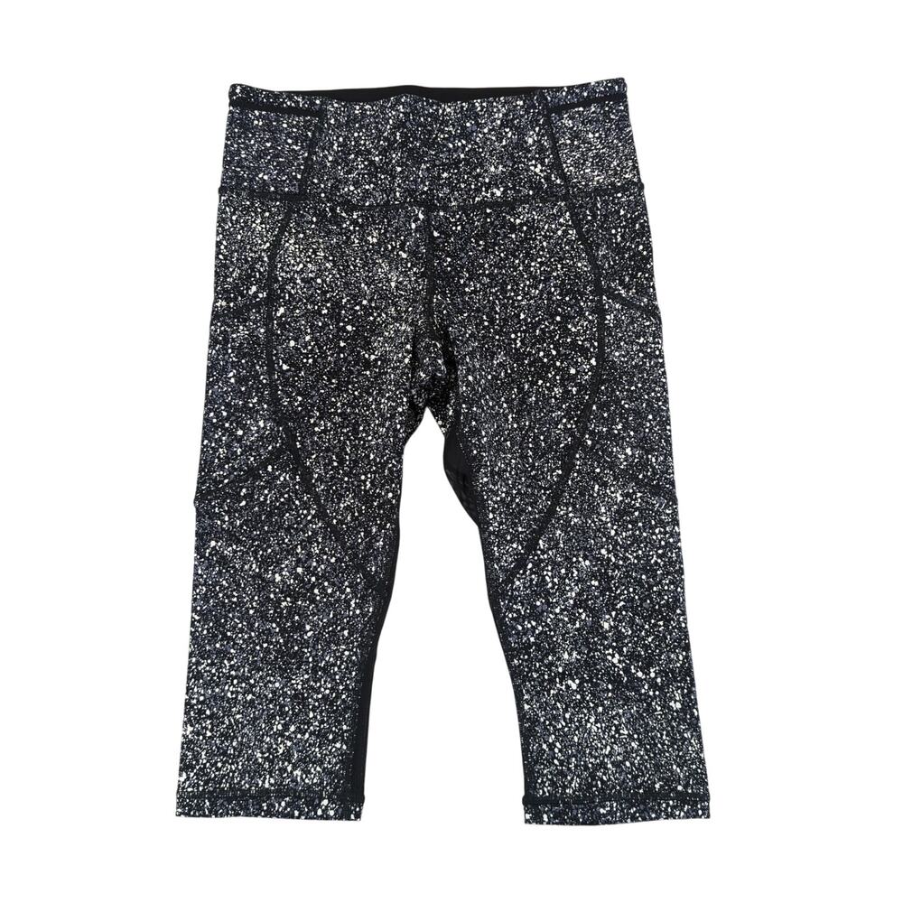 Lululemon‎ Outrun Crop Legging Capri Black White Speckle Pattern Women's Size 8
